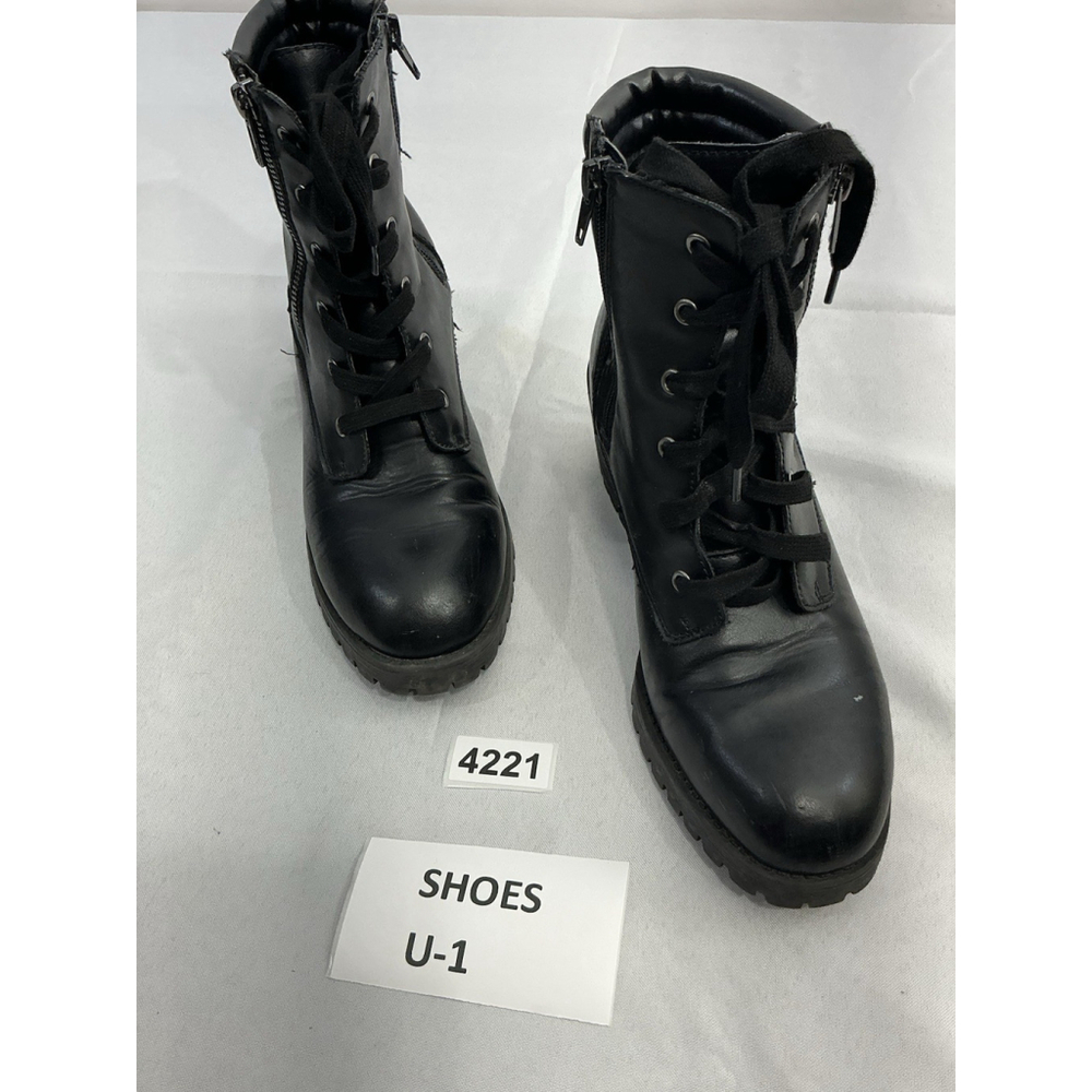 Womans Hush H Combat Boots 8 M Black Lace Up Zip Up Chunky Heel